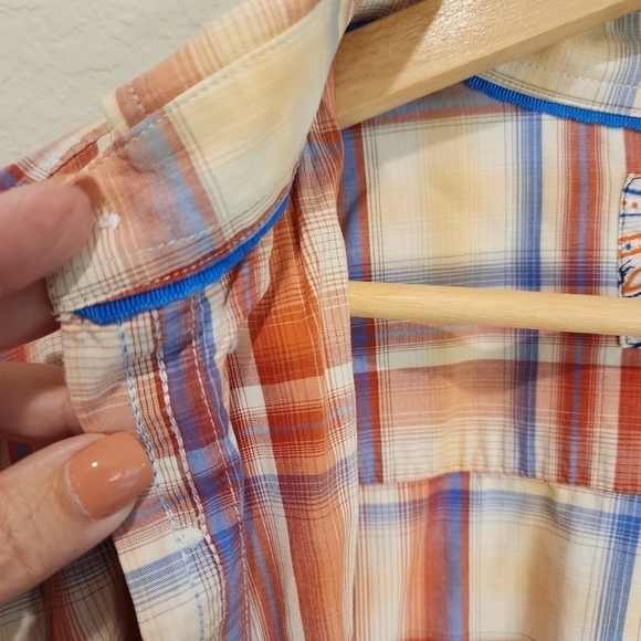 Panhandle Rough Stock Short Sleeve Size L Plaid Rust Orange Cream Off White - Picture 5 of 9